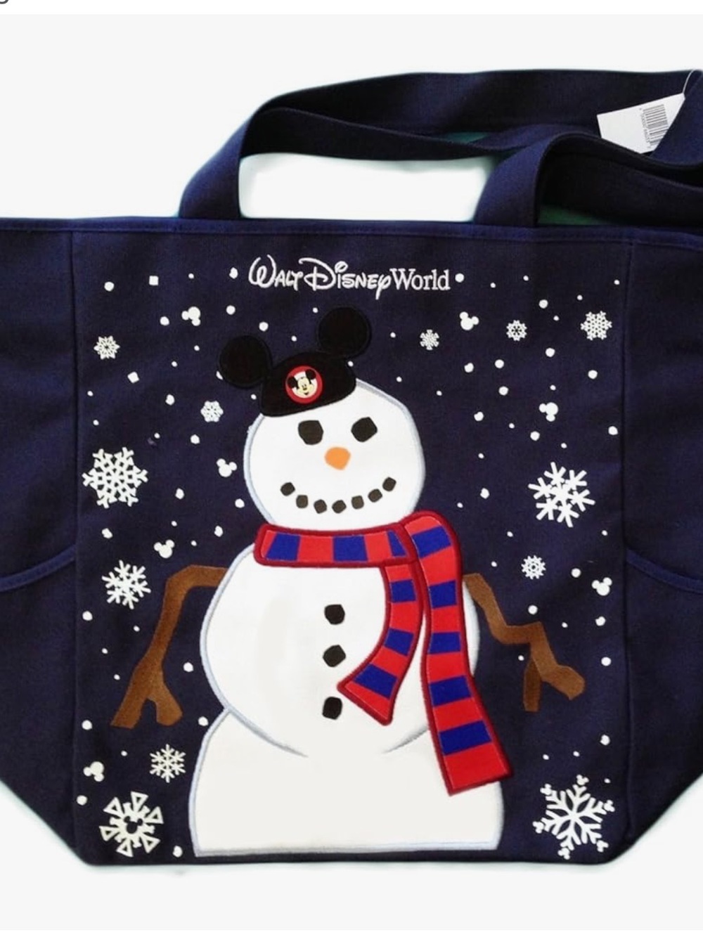 Walt Disney World Snowman canvas  Tote Bag - Navy with Red & Blue Scarf